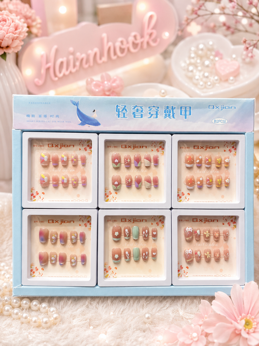 Premium acrylic Korean nails (pack of 12 sets)