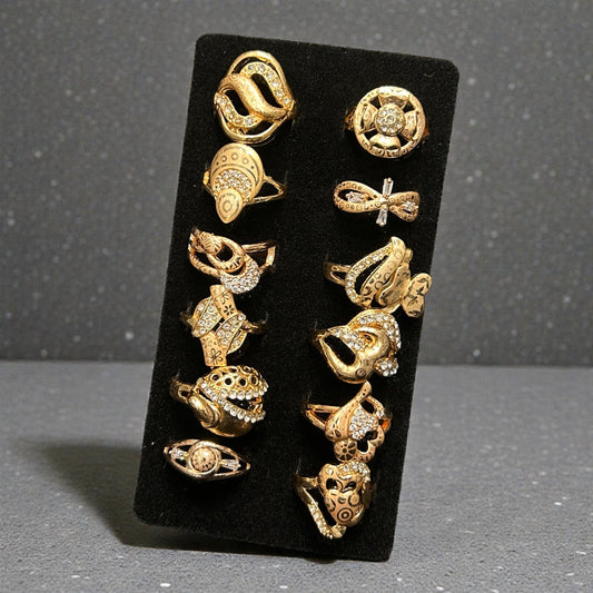 Gold Plated Designer Adjustable Rings Set – Premium Assorted Statement Collection( pack of 12)