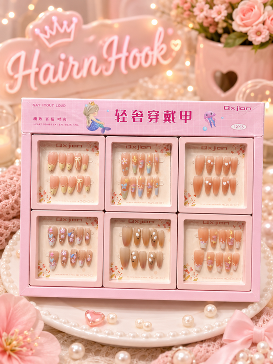 Premium acrylic Korean nails (pack of 12 sets)