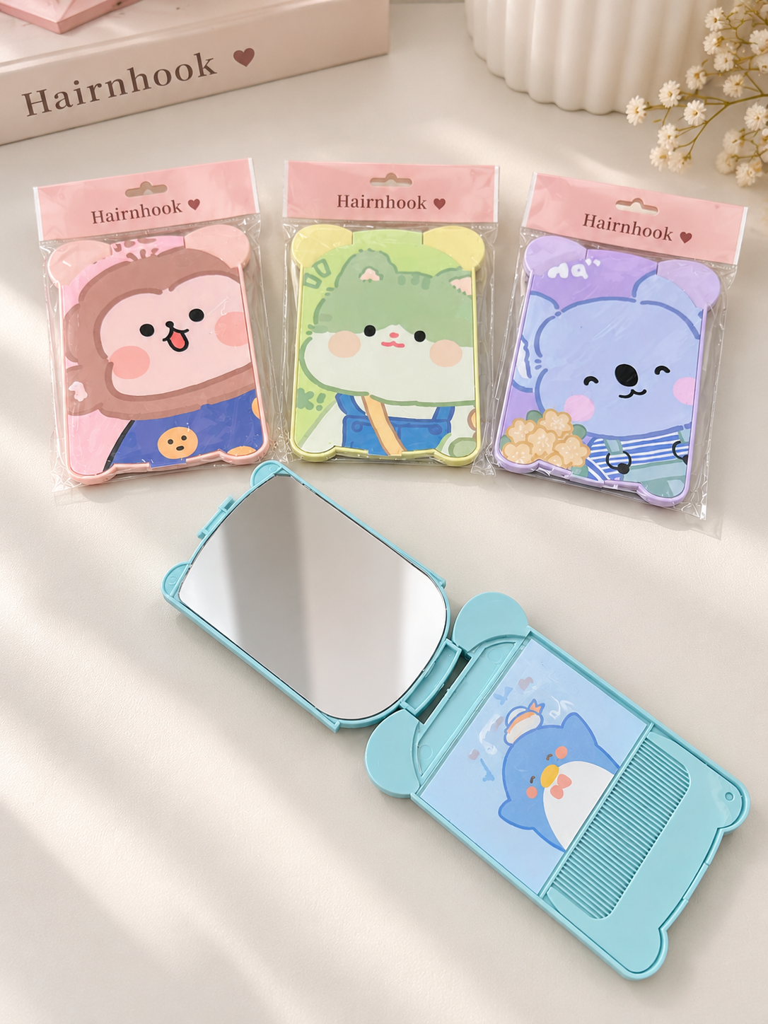Korean mirror with comb big size   (pack of 12)