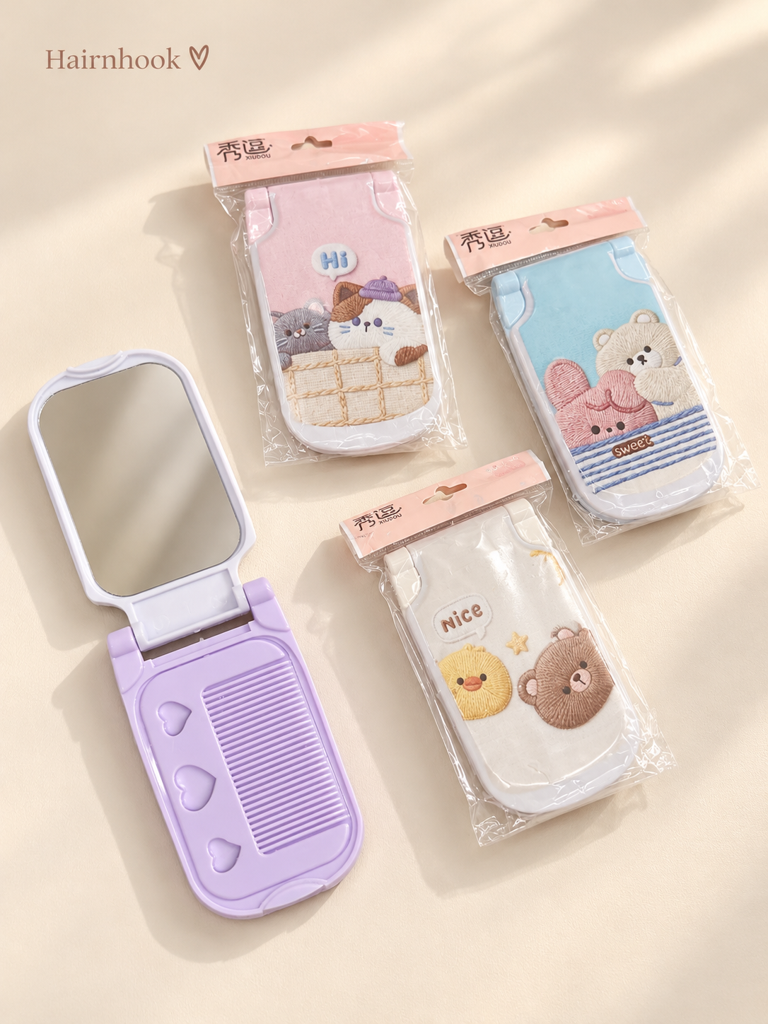 Korean mirror with comb (pack of 12)