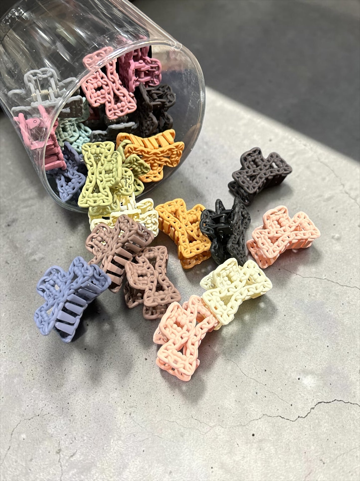 Korean Chain Design Mini Claw Clips Jar Set | Pastel Hair Clutcher Collection(pack of 24)