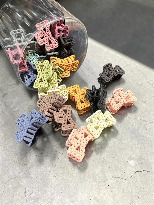 Korean Chain Design Mini Claw Clips Jar Set | Pastel Hair Clutcher Collection(pack of 24)