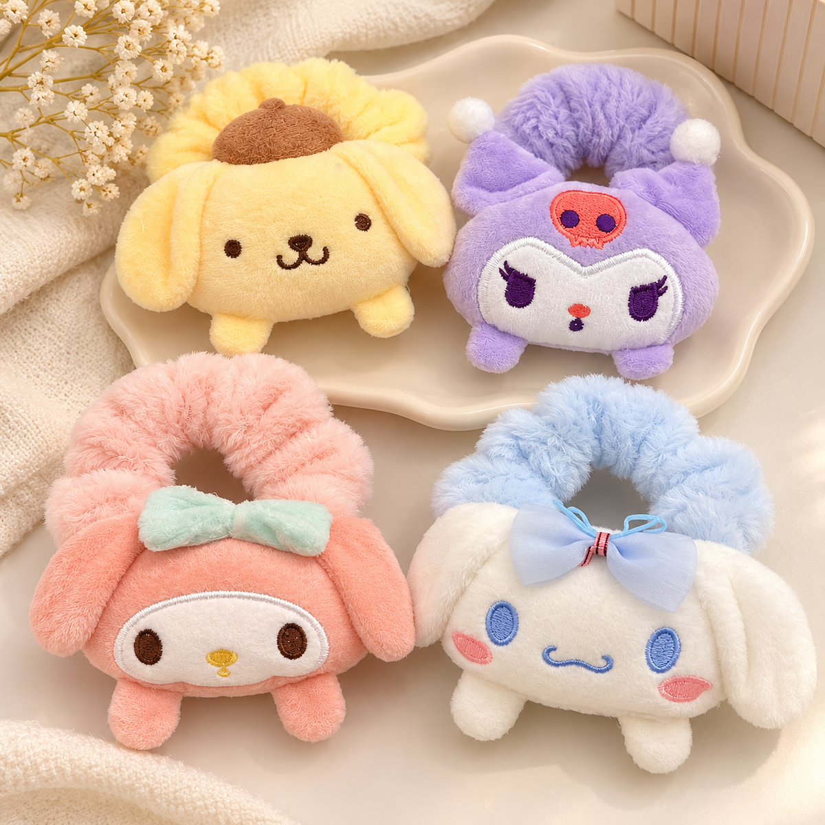 Korean plushies scrunchie (pack of 12)
