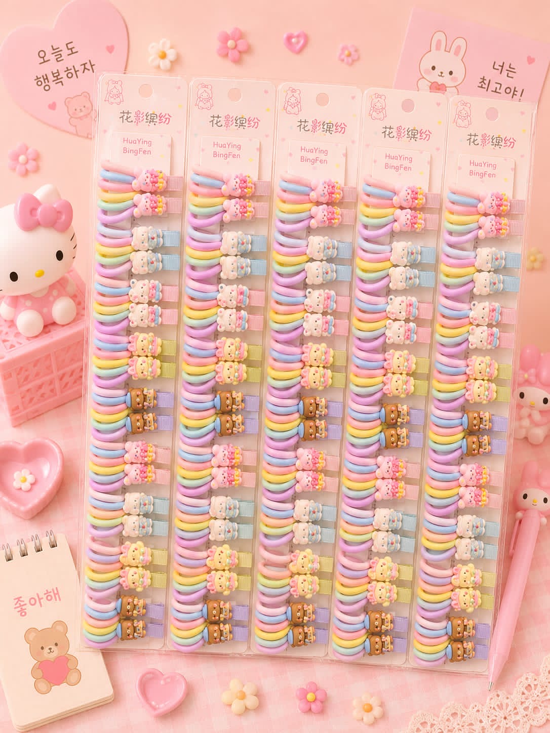 Korean premium hair rubber and hair clip set for kids (pack of 10 pair in per strip)