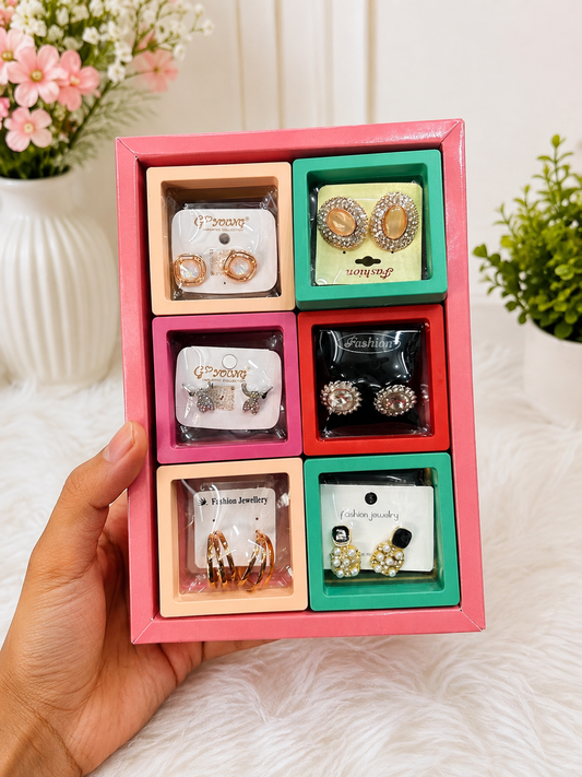 Premium Korean mix design earrings for girls and woman (pack of 12 random design box)
