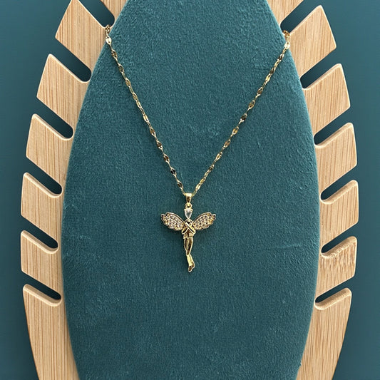 Elegant Angel Wing Pendant Necklace – Gold Finish Crystal Charm Chain( pack of 3)