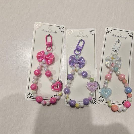 Bow & Heart Beads Phone Charm – Cute Aesthetic Crystal Mobile Strap for Girls & Women( pack of 12)