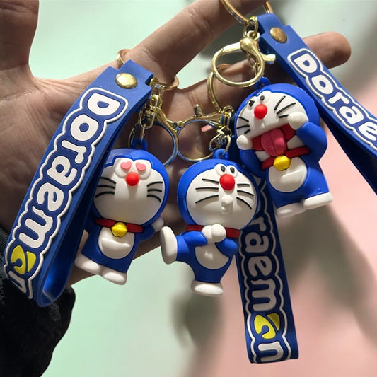 Cute Doraemon Cartoon Keychain with Strap | Soft PVC Anime Key Ring for Bags, Keys & Gifts( pack of 12)