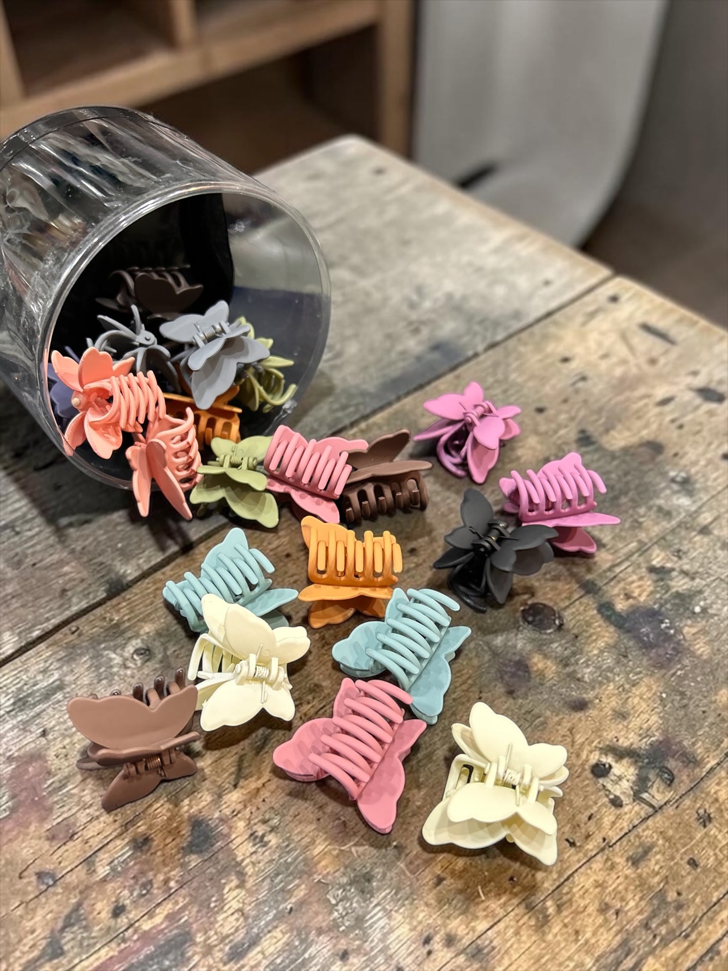 Butterfly Mini Claw Clips Jar Set | Korean Matte Hair Clutcher Collection (pack of 24)