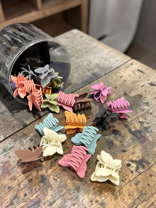 Butterfly Mini Claw Clips Jar Set | Korean Matte Hair Clutcher Collection (pack of 24)