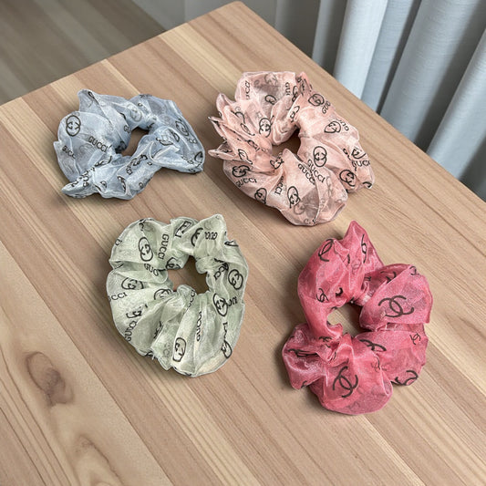 Designer-Inspired Logo Print Organza Hair Scrunchers for Girls & Women( pack of 12)