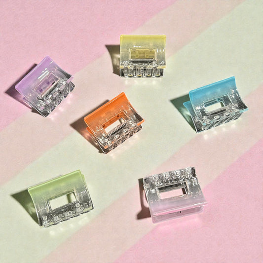 Mini Transparent Square Hair Claw Clips | Pastel Clear Acrylic Hair Clips (Set / Assorted Colors)( pack of 12)