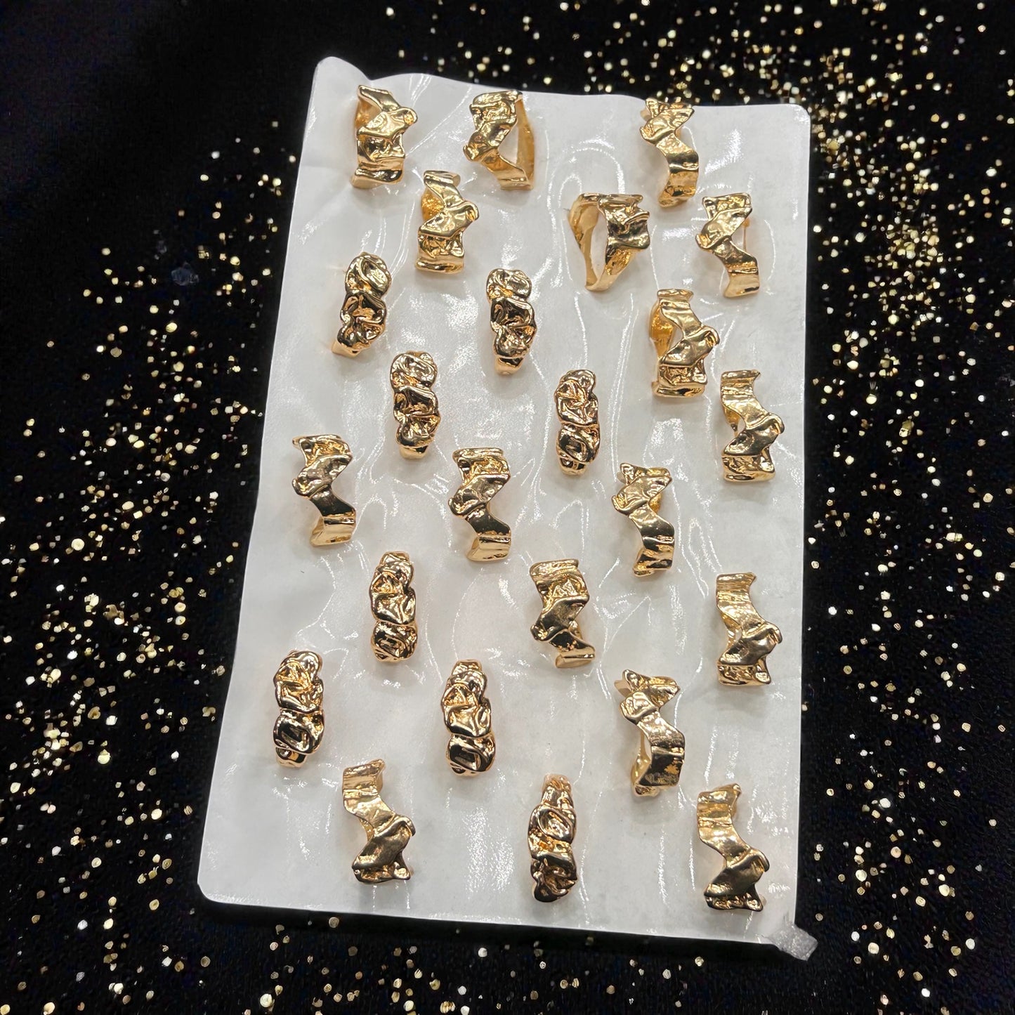 Gold Plated Abstract Wave Adjustable Ring – Modern Textured Statement Ring( pack of 24)