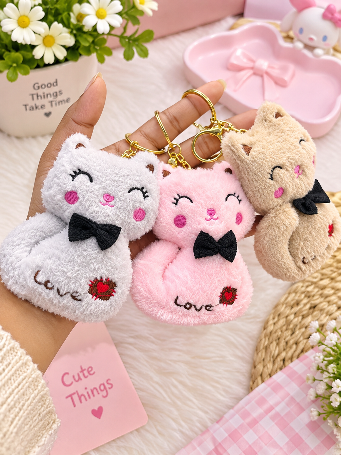 Plushies charms with rosegold keychain (pack of 12 piece)