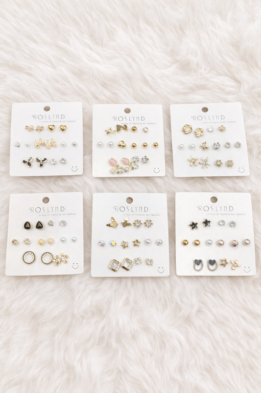 Earings stud combo sets ( pack of 12 cards)