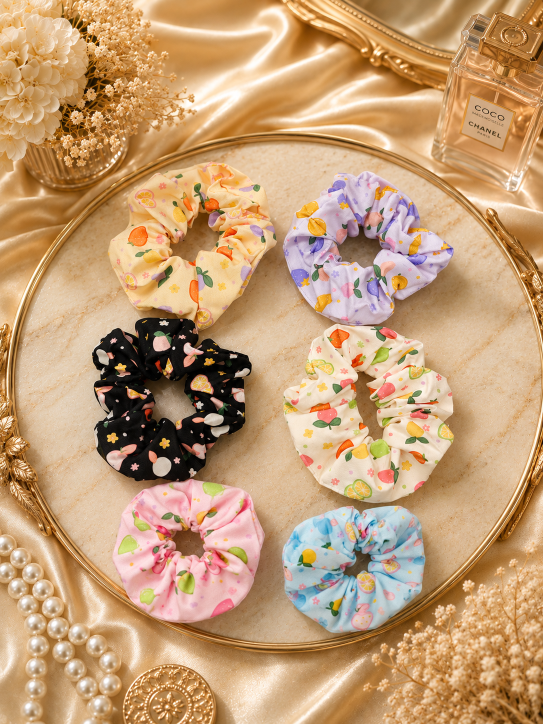 Korean cyte color fruit scrunchies ( pack of 12)