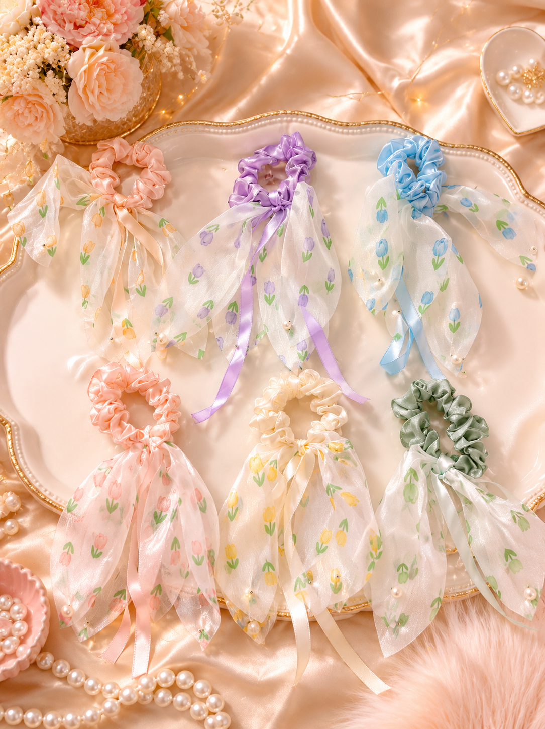 Korean bow strings  scrunchies ( pack of 12)