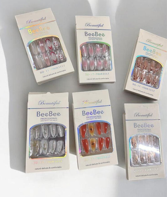 Professional Press-On Nails – Premium Korean printed Nail Art printed ( pack of 12)