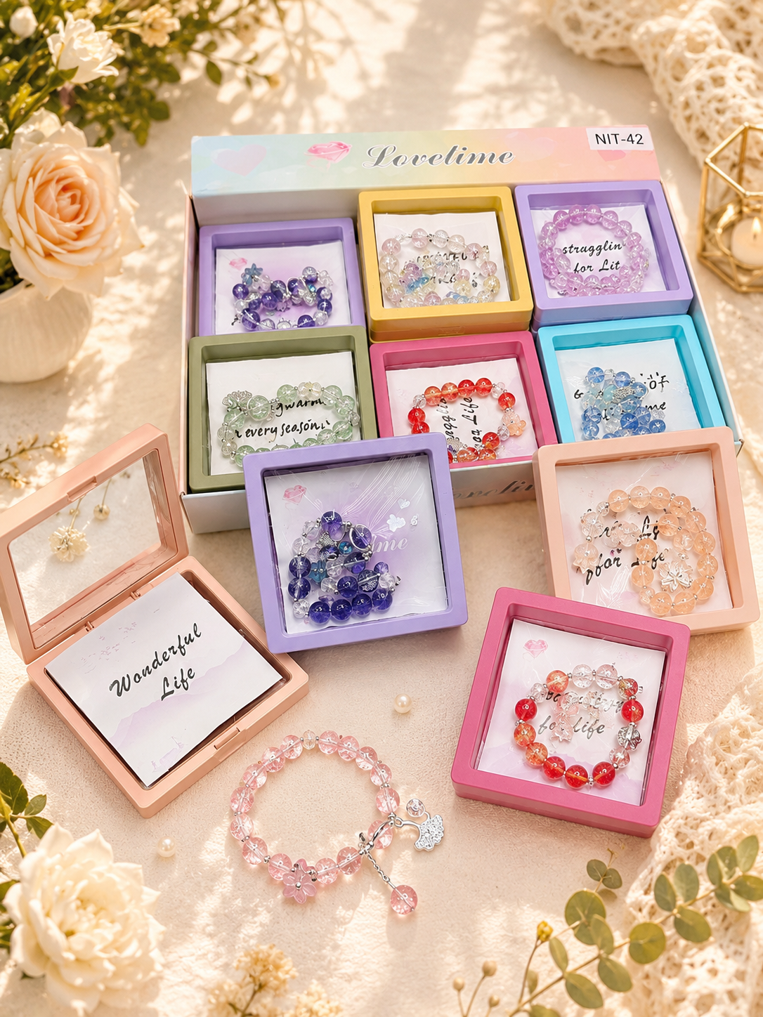 Korean bracelets with floating box superior quality ( pack of 12 )