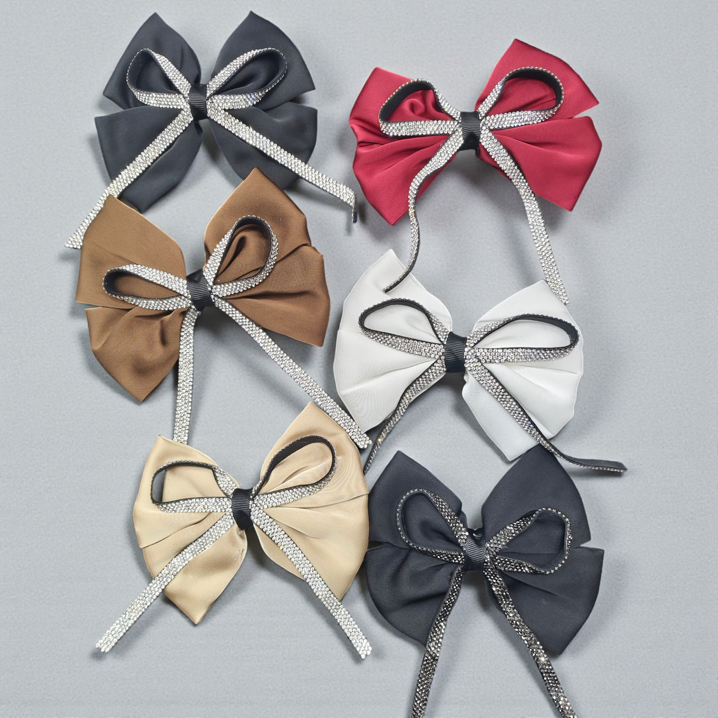 Premium Bow Hair Clutchers with Rhinestone Detailing | Party & Daily Wear (pack of 6)