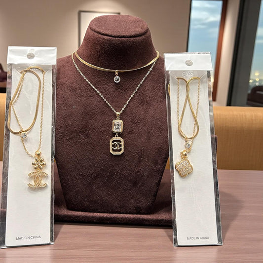 Anti tarnished premium AD double chain locket (pack of 6 mix designs)