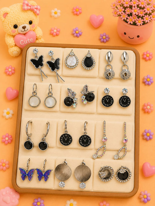 Korean chic earrings with a foldable box ( pack of 12 pieces)