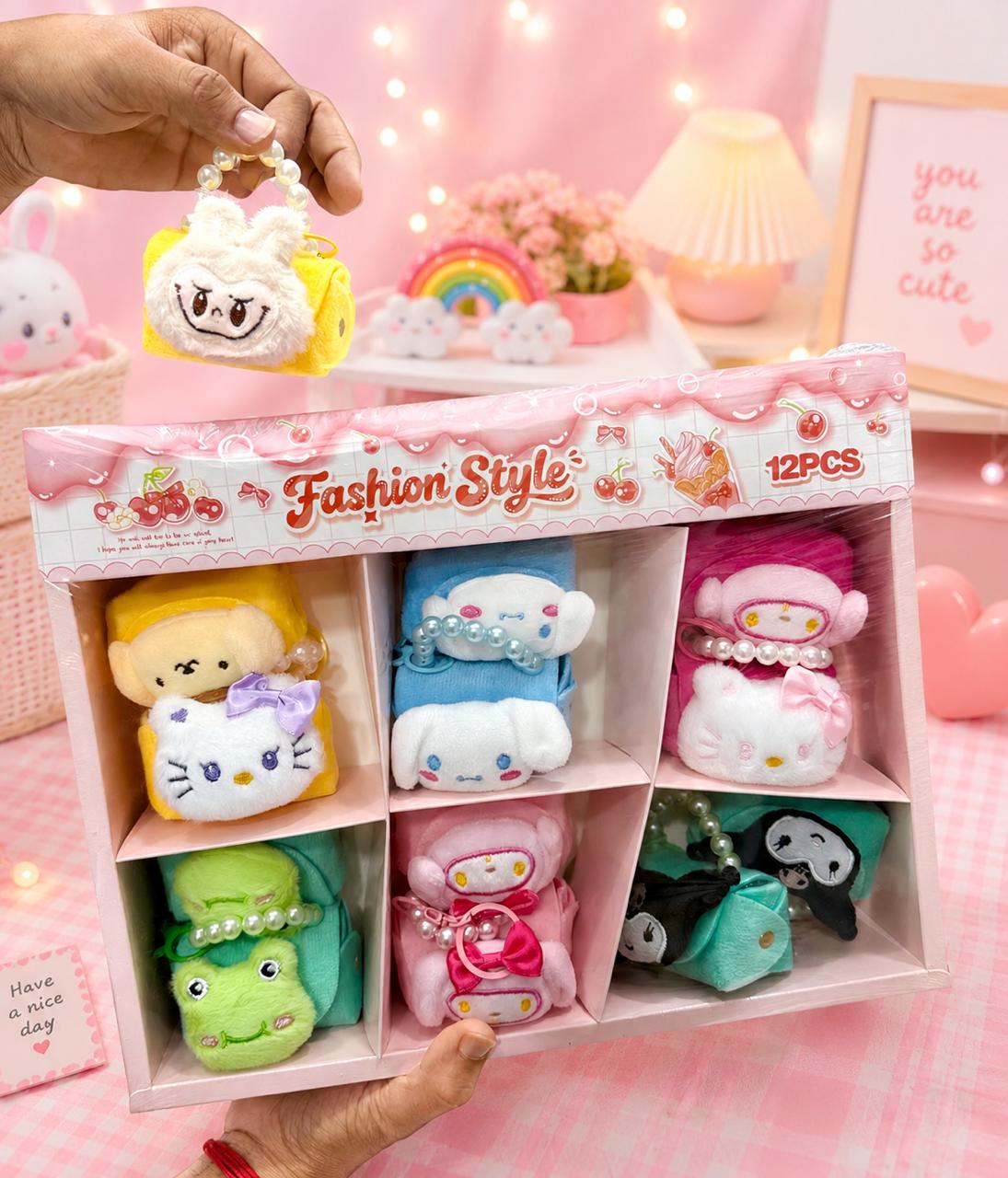 Plushies bag pouch keychain charms( pack of 12)