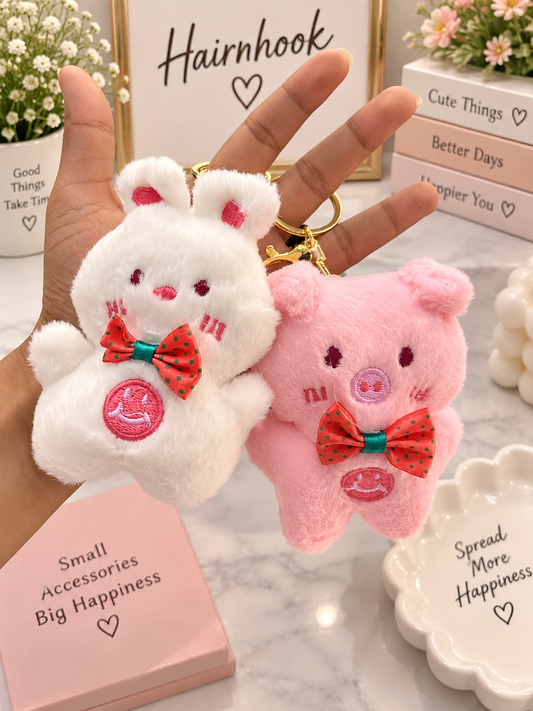 Plushies charms with rosegold keychain (pack of 12 piece)