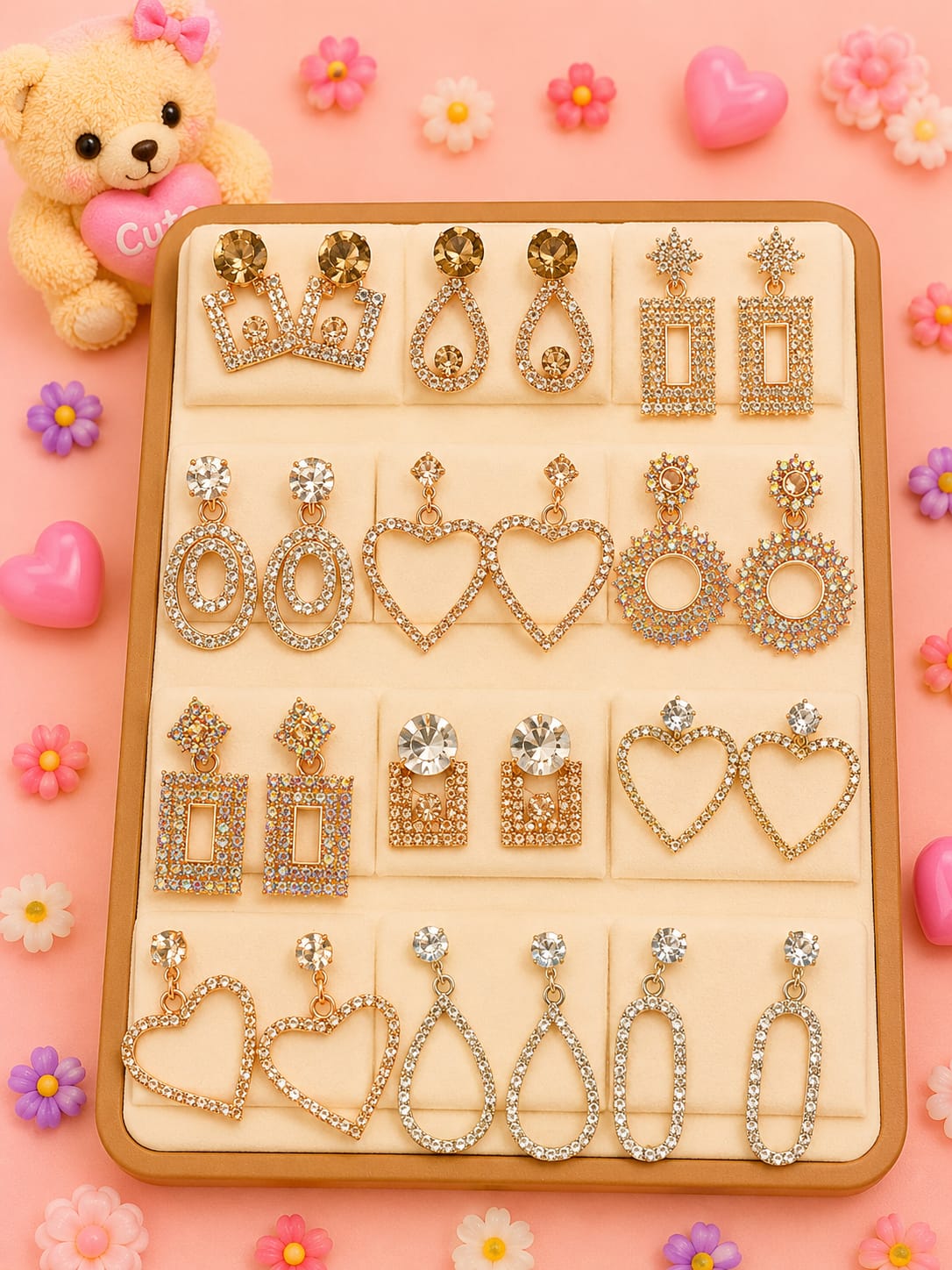 Premium korean earring combo set with foldable box ( pack of 12 piece earings
