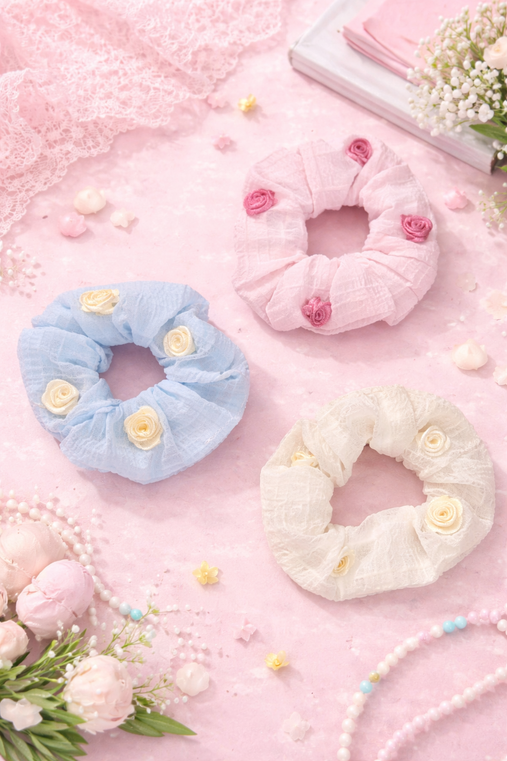 Cute flower scrunchies XL( pack of 12)