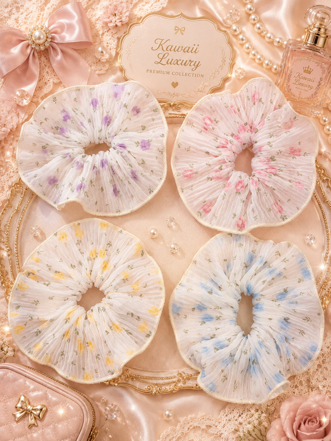 Cute kawaii korean scrunchies ( pack of 12)