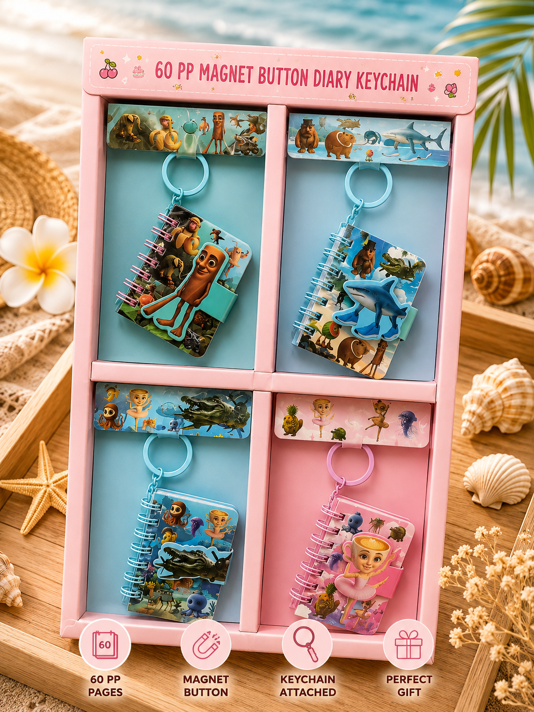 Kawai magnet lock keychain diary ( pack of 12)