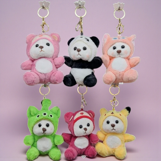 Colourfull teddy Keychains  Soft Toy Keyring ( pack of 6)