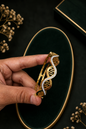 Luxury Gold Finish Openwork Bracelet with Stone Line Design ANTITARNISH-316 polish( pack of 3 piece )