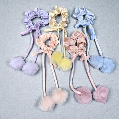 Scrunchies with pompom tail (pack of 12)