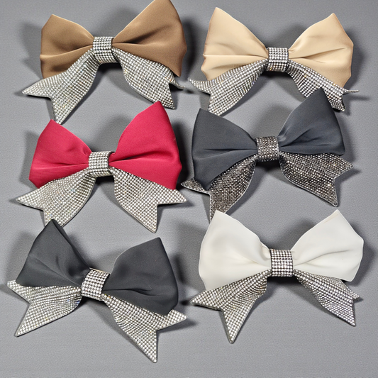Premium Bow Hair Clutchers with Rhinestone Detailing | Party & Daily Wear (pack of 6)