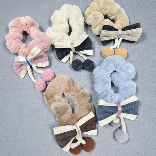 Premium Bow tail Fur scrunchies (pack of 12)