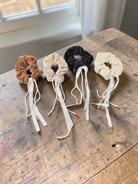 Korean scruchies with beaded tail ( pack of 12 piece)